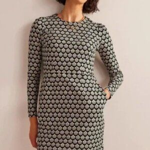 Boden Penelope Jersey Dress Black Carnation Stamp Floral Size 8 petite